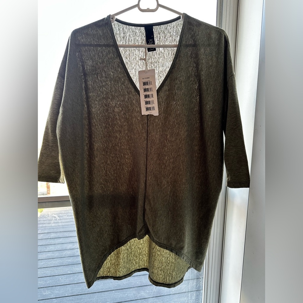 bobi Los Angeles Olive Green V-Neck Oversized top.
